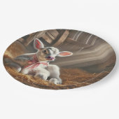 Baby Calf in Sunlit Stall Pappteller (Schrägansicht)