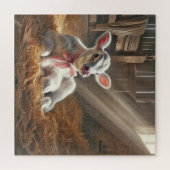 Baby Calf in Sunlit Stall Puzzle (Horizontal)