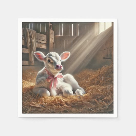 Baby Calf in Sunlit Stall Serviette (Vorderseite)