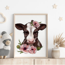 Baby Calf Rose Animal Poster | Wall Print