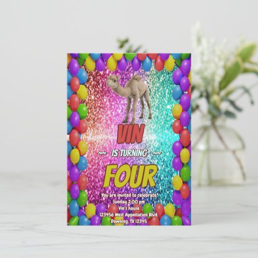 Baby Camel Wüstenabenteuer thematisch Einladung (Stehend Vorderseite)