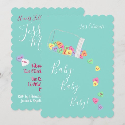 BABY Candy Hearts Baby Showküche Einladung (Vorne/Hinten)