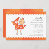 Baby Carriage Baby Shower Einladung Strichmännchen (Vorne/Hinten)