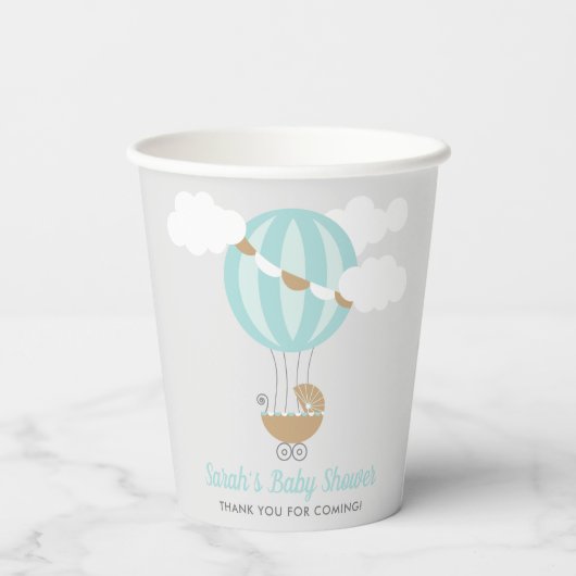 Baby Carriage Balloon Boy Baby Dusche Pappbecher (Rückseite)