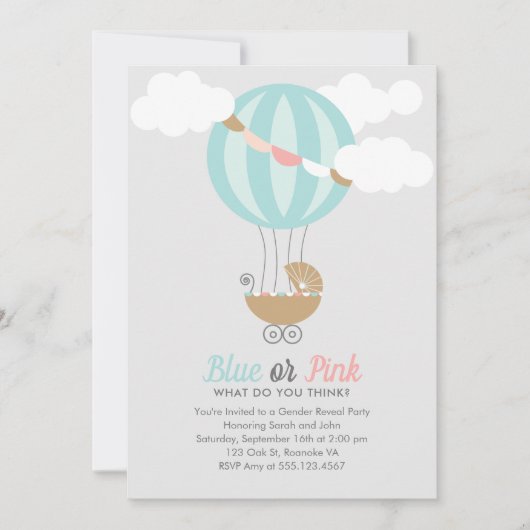 Baby Carriage Balloon Gender Reveal Party Einladung (Vorderseite)