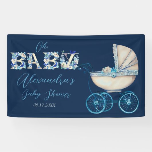 Baby Carriage Boy Baby Dusche Banner (Horizontal)