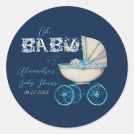 Baby Carriage Boy Baby Dusche Runder Aufkleber