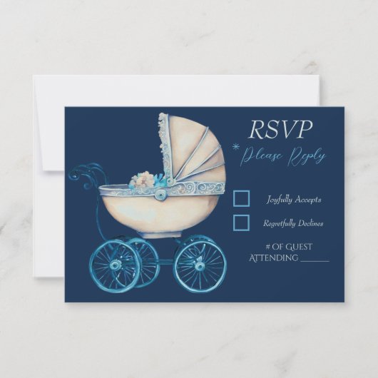 Baby Carriage Boy Baby Shooter RSVP Card (Vorderseite)