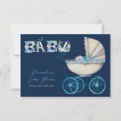 Baby Carriage Boy Baby Shooter RSVP Card (Rückseite)