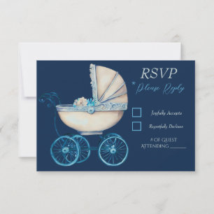 Baby Carriage Boy Baby Shooter RSVP Card Karte