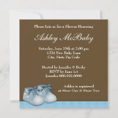 Baby Carriage Brown Blue Baby Boy Dusche Einladung (Rückseite)