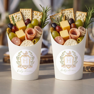 Baby Carriage Crest Monogram | Neutral Baby Shower Runder Aufkleber