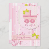 Baby Carriage Das ist ein Mädchen! Pink Baby Dusch Einladung (Vorne/Hinten)