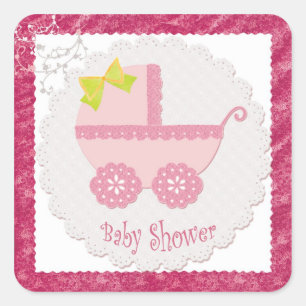Baby Carriage Es ist ein Girl Pink Baby Shower Sti Quadratischer Aufkleber