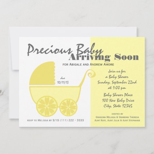 Baby Carriage Gelb und Grau Einladung (Vorderseite)