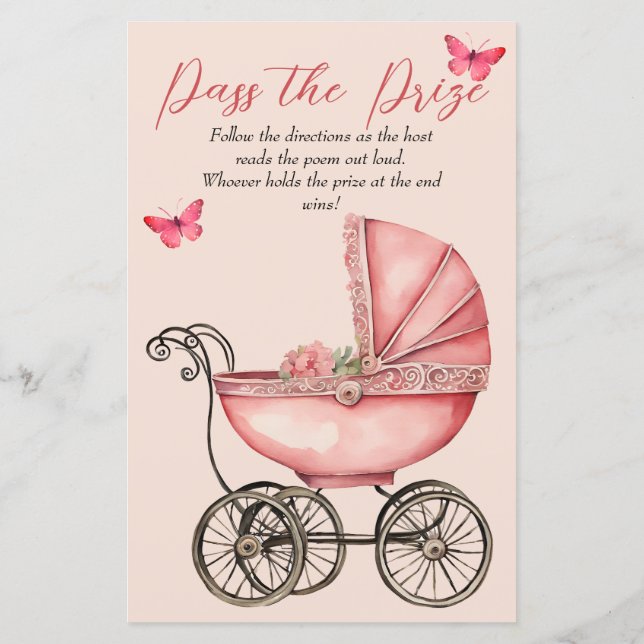 Baby Carriage Girl Baby Shower Pass das Preisspiel (Rückseite)