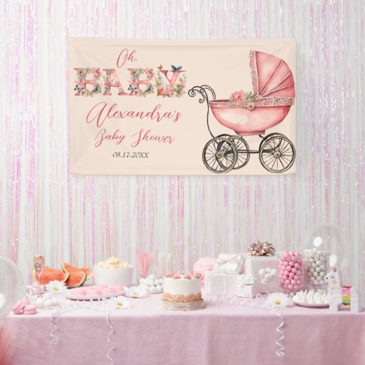 Baby Carriage Girl Babydusche Banner (Party)