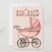 Baby Carriage Girl Babydusche Einladung (Rückseite)