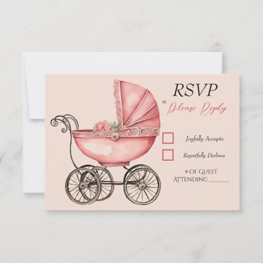 Baby Carriage Girls Baby Shooter RSVP Card (Vorderseite)