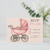 Baby Carriage Girls Baby Shooter RSVP Card (Stehend Vorderseite)