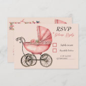Baby Carriage Girls Baby Shooter RSVP Card (Vorne/Hinten)