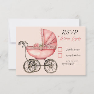 Baby Carriage Girls Baby Shooter RSVP Card Karte