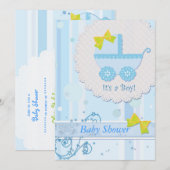Baby Carriage "It's a Boy" Blue Baby Dusche Einladung (Vorne/Hinten)