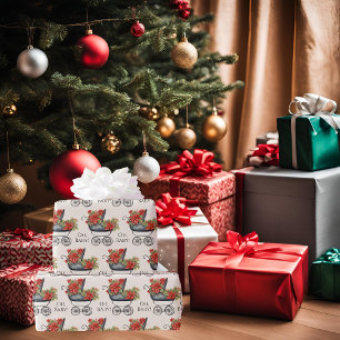 Baby Carriage Poinsettia Oh Baby Christmas Geschenkpapier