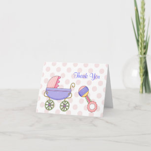 Baby Carriage & Rattle Baby Girl Danke-Card Dankeskarte