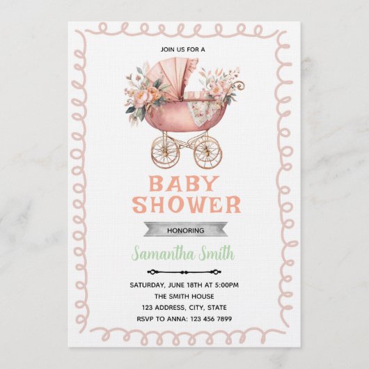 Baby carriage shower invitation einladung (Vorderseite)