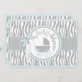 Baby Carriage, Zebra Print & Blue Baby Dusche Einladung (Vorne/Hinten)