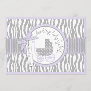 Baby Carriage, Zebra Print & Lavender Baby Dusche Einladung