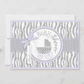 Baby Carriage, Zebra Print & Lavender Baby Dusche Einladung (Vorderseite)