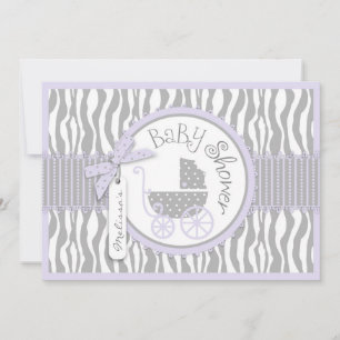 Baby Carriage, Zebra Print & Lavender Baby Dusche Einladung