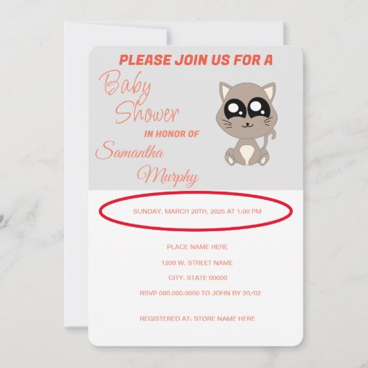 Baby Cat | Einladung der Babydusche (Vorderseite)