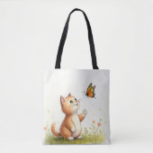 Baby Cat und Butterfly Tote Bag Tasche (Vorderseite)