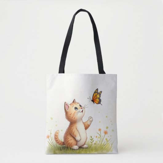 Baby Cat und Butterfly Tote Bag Tasche (Vorderseite)