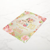 Baby Cat Watercolor Blume Girl Birthday Folieneinladung (Gedreht)