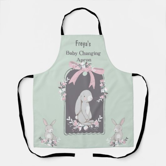 Baby Changing Schürze in Grün mit Bunnies (Vorderseite)