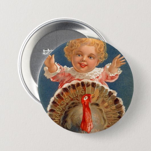 Baby Chasing Tom Turkey Vintag Button (Vorne & Hinten)
