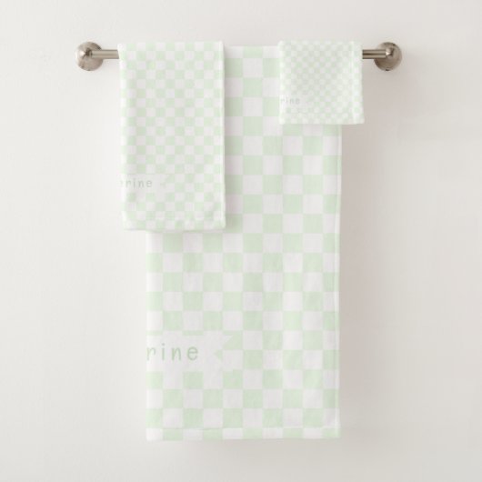 Baby Checkerboard Pastel Green White Badhandtuch Set (Insitu)