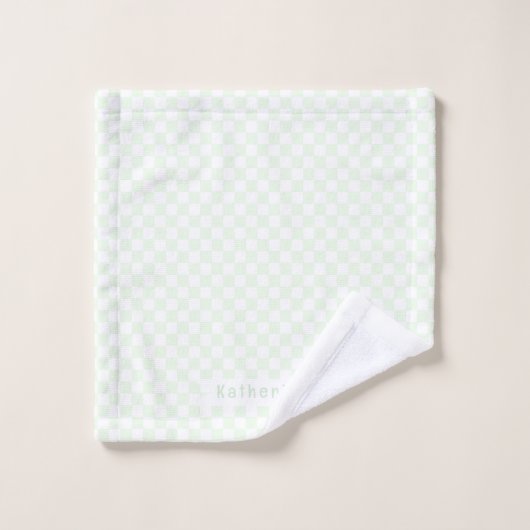 Baby Checkerboard Pastel Green White Badhandtuch Set (Waschlappen)