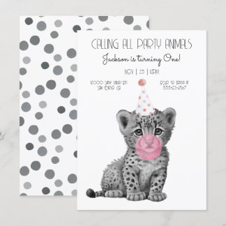 Baby cheetah schwarz-weiß Geburtstag Einladung