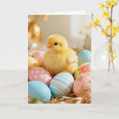 Baby Chick and Easter Eggs Karte (Gelbe Blume)