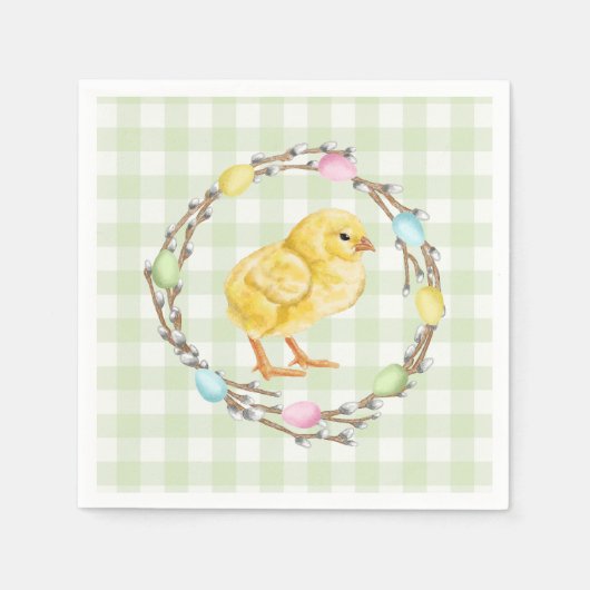 Baby Chick And Pastel Willow Wreath Easter Serviette (Vorderseite)