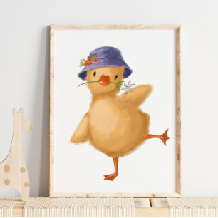 Baby Chick Floral Hat Print   Chick Watercolor Poster