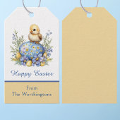 Baby Chick Happy Easter Egg Blue Yellow Flowers Geschenkanhänger