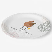 Baby Chick Pink Bow Chicken Girl Baby Dusche Pappteller (Schrägansicht)