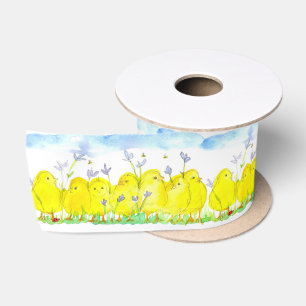 Baby Chickens Blume Wolken Wasserfarbe Satinband
