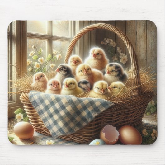 Baby Chicks in einem Korb Mousepad (Vorne)